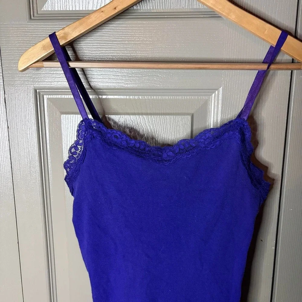 Faded Glory Womens Purple Lace Trim Cami Top Ribbed Y2K Spaghetti Strap XS